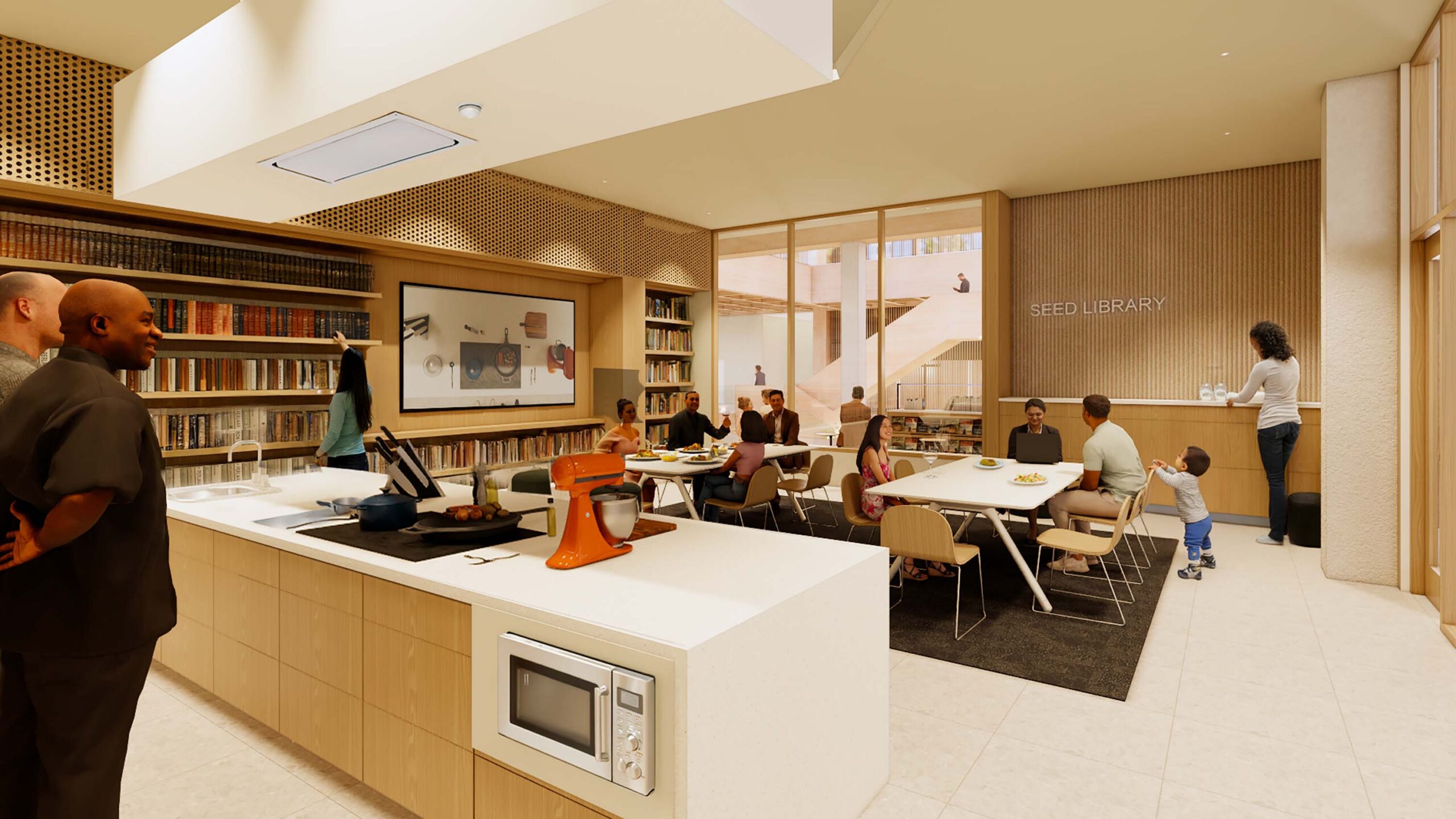 Rendering of Lincoln's Central Library's Teaching Kitchen