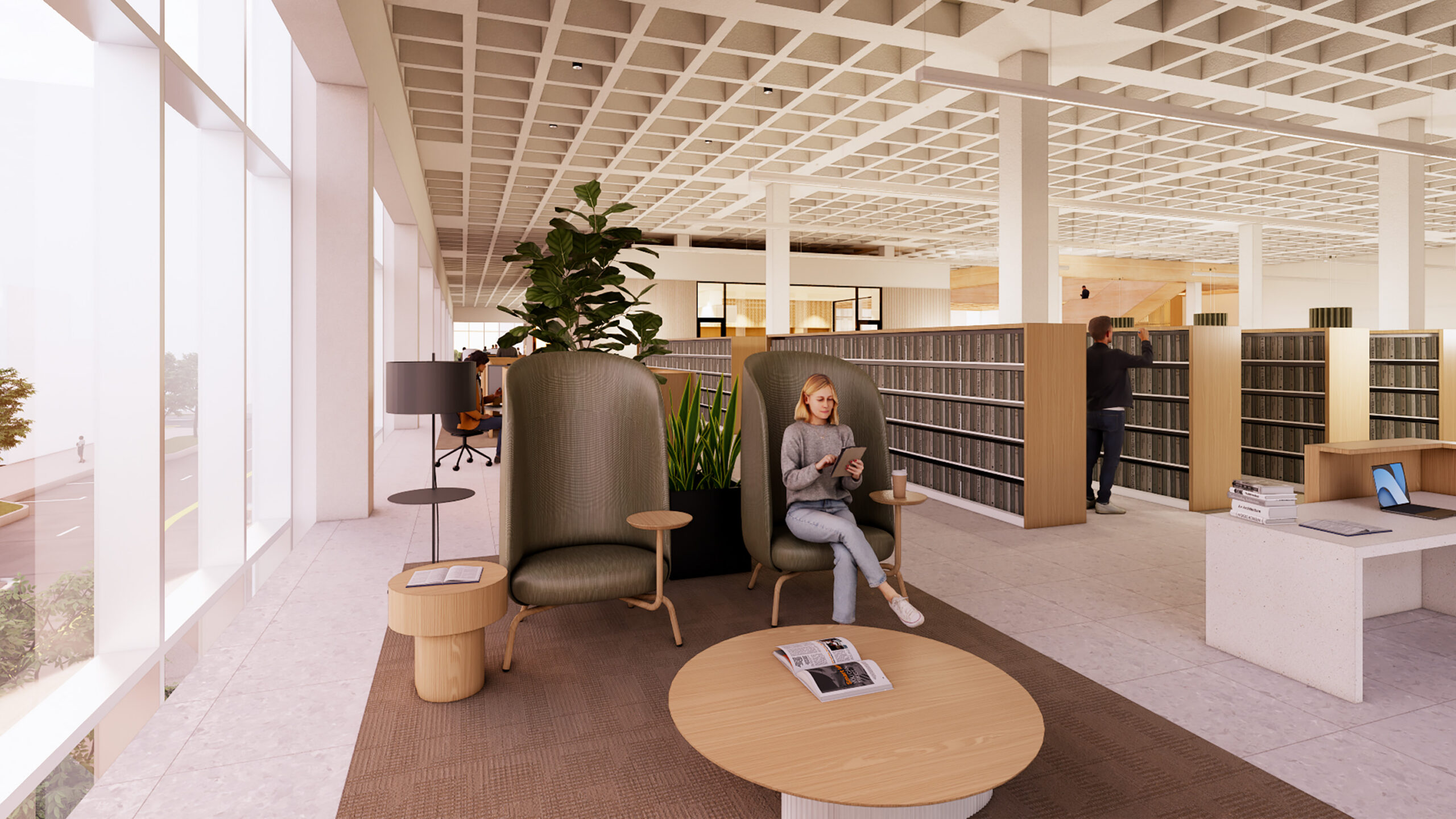 Rendering of Central Library with a teen subject