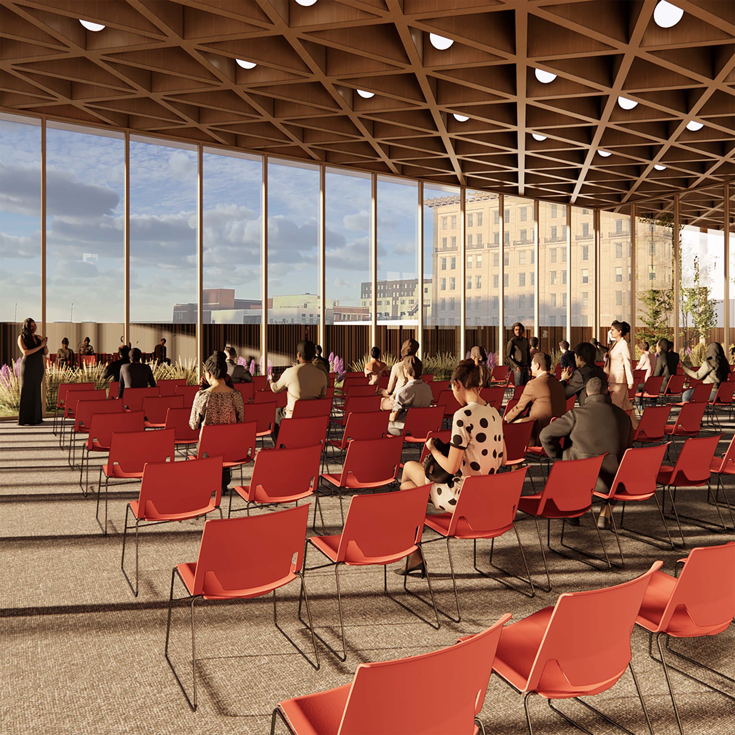 Rendering of Lincoln Central Library event space