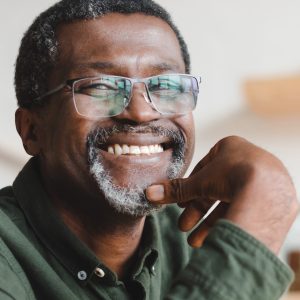 Senior male at library