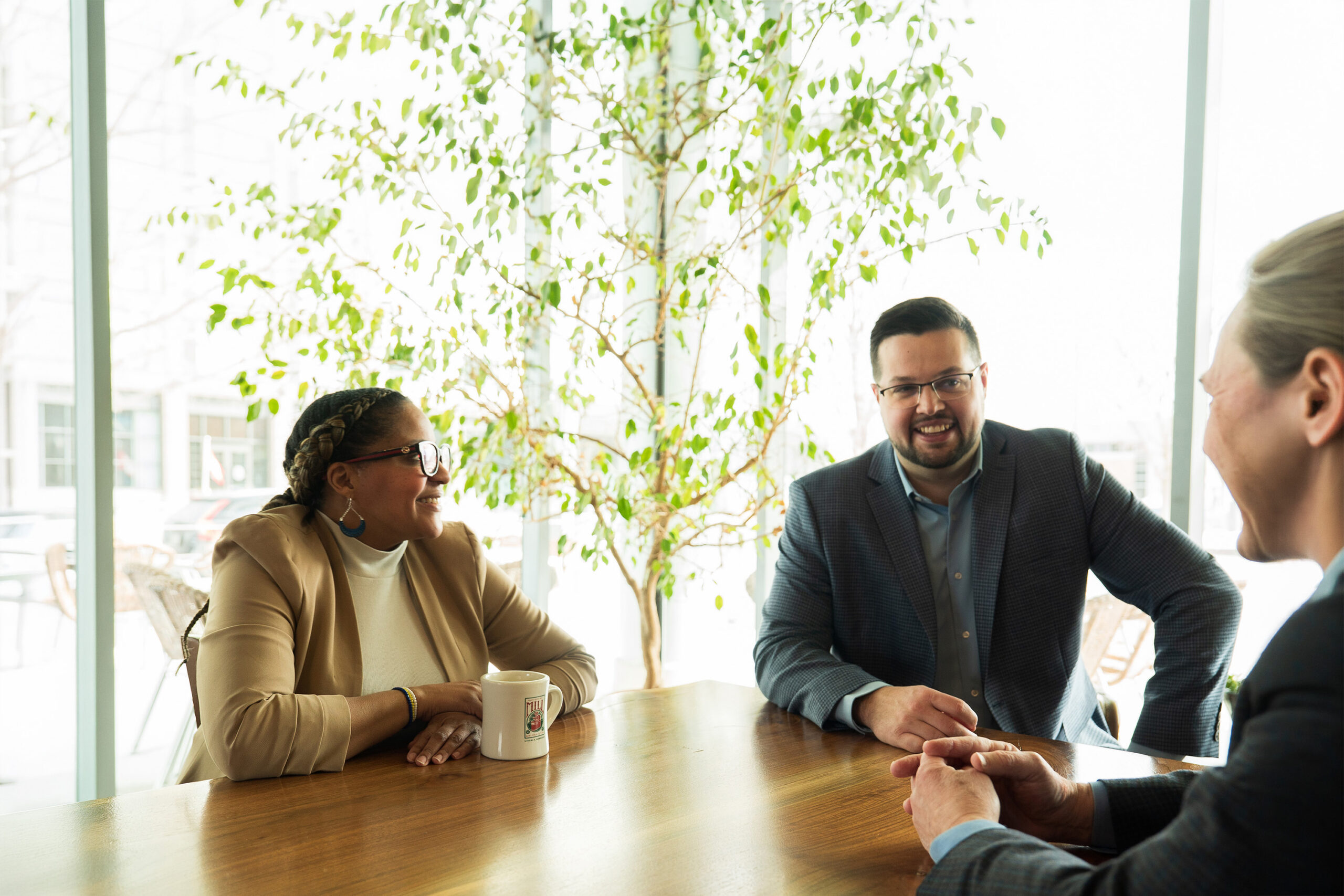 Adults meeting at library